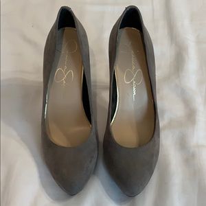 Charcoal gray suede heels